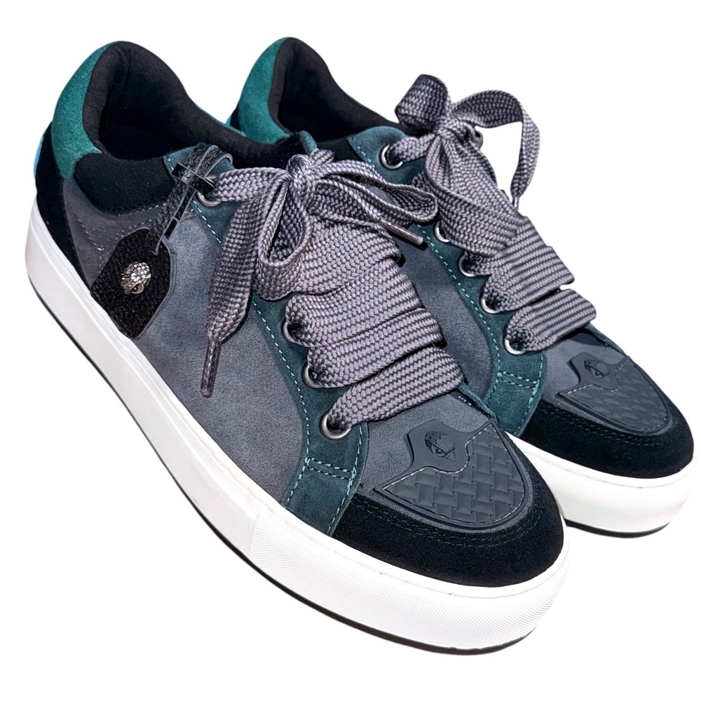 Kurt Geiger Mens EU 45 US 11 Platform Sneakers Suede Gray Green Blue Eagle